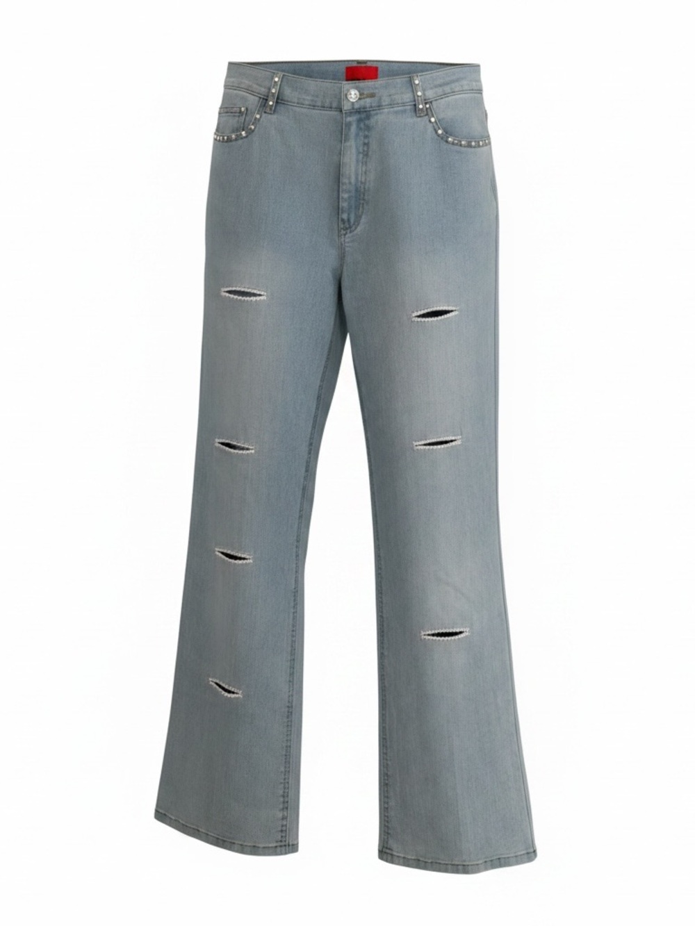 Very Vera Light Wash Embellished Wide-Leg Jeans